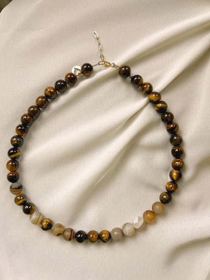 Ketting Golden Brown, tijgeroog, agaat