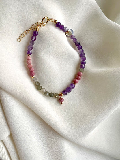 Armband Healing, rhodoniet, amethist, labradoriet