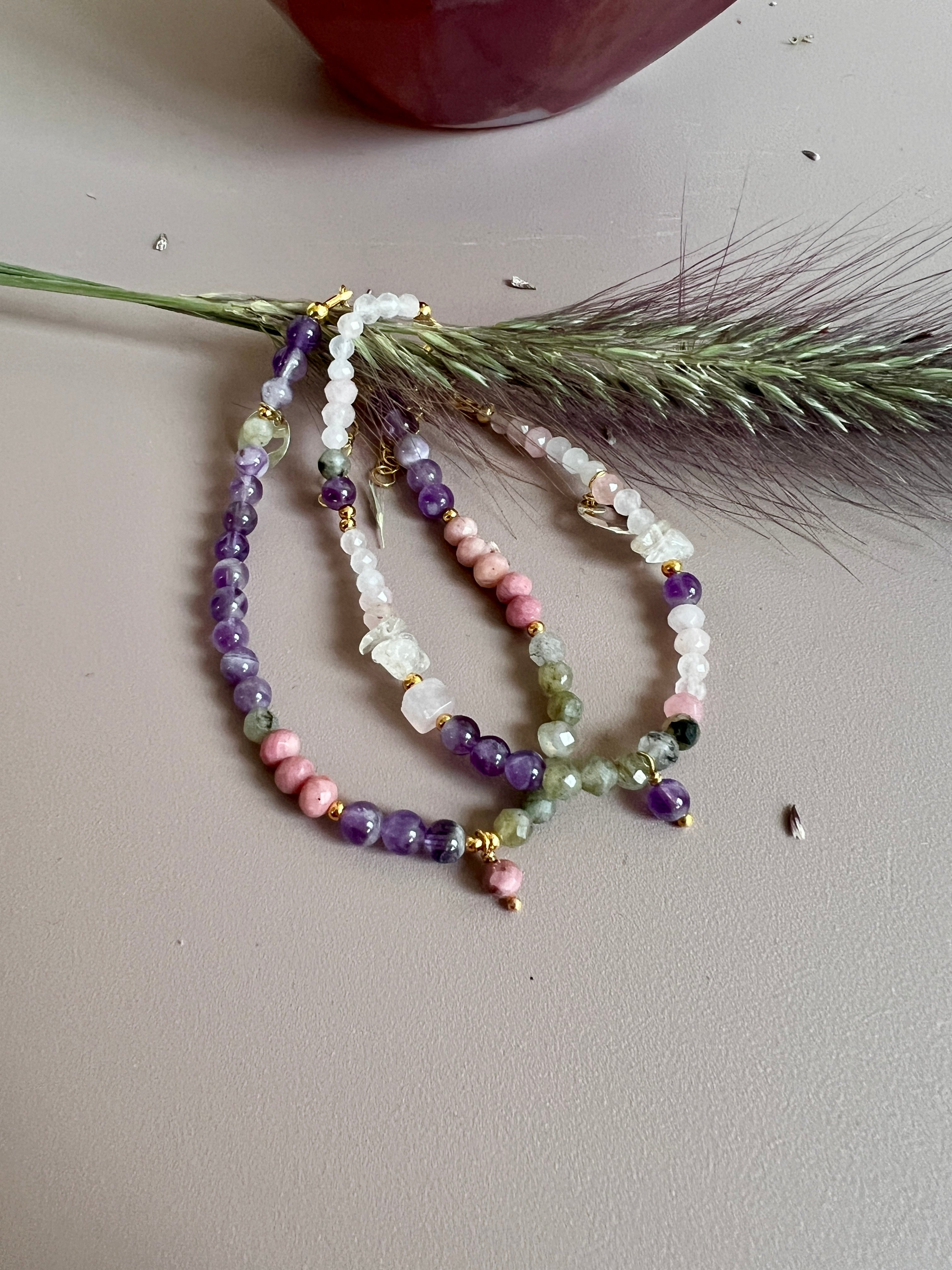 Armband Healing, rhodoniet, amethist, labradoriet