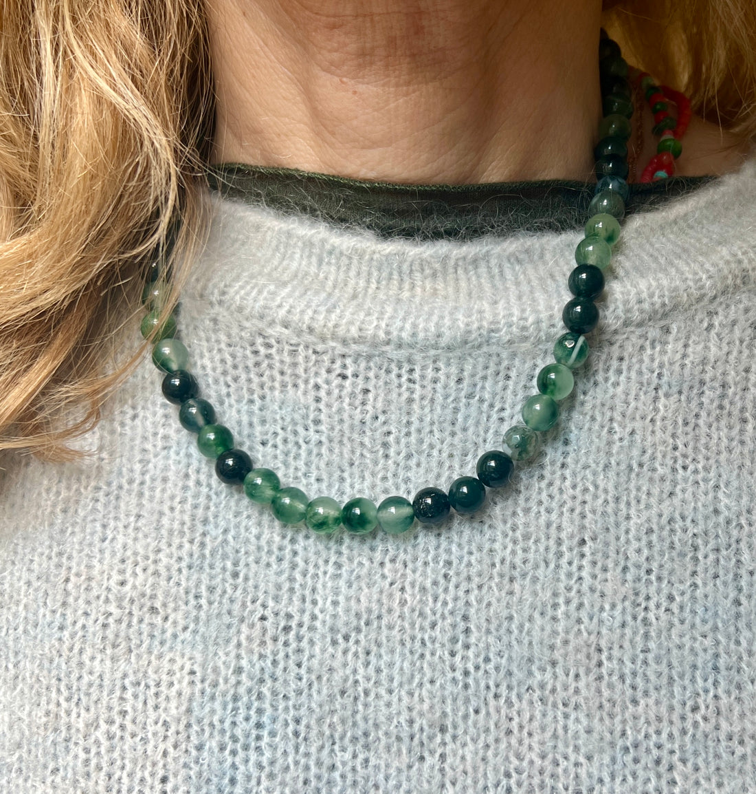 Ketting Reflection, groene agaat