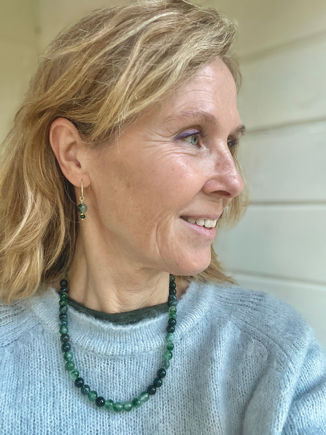 Oorbellen Reflection, groene agaat