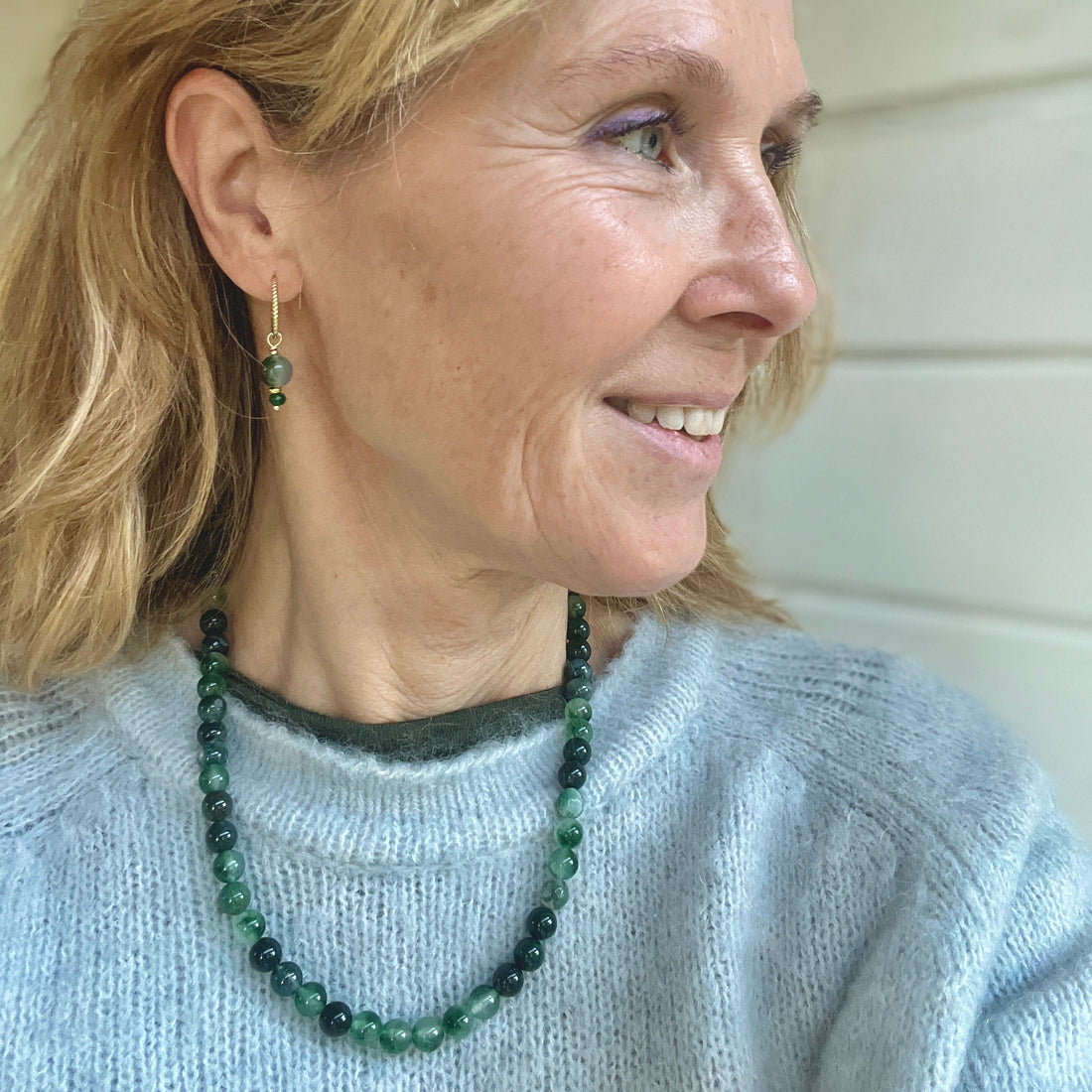 Set Reflection, ketting&amp;oorbellen groene agaat