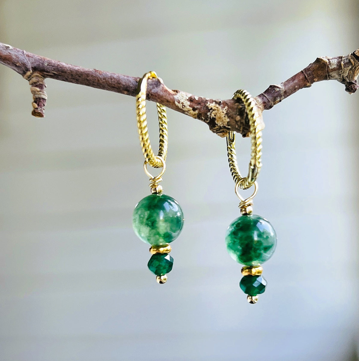 Oorbellen Reflection, groene agaat