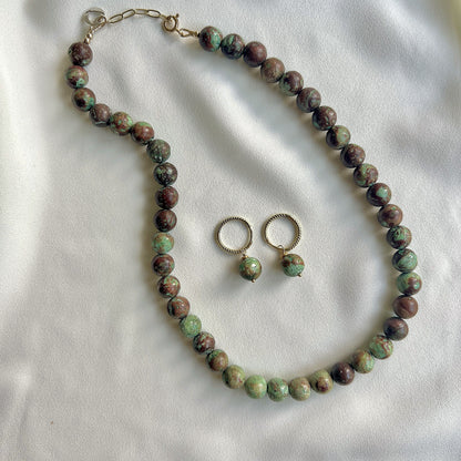 Set Green Touch, ketting&amp;oorbellen groene chrysocolla
