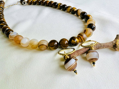 Ketting Golden Brown, tijgeroog, agaat
