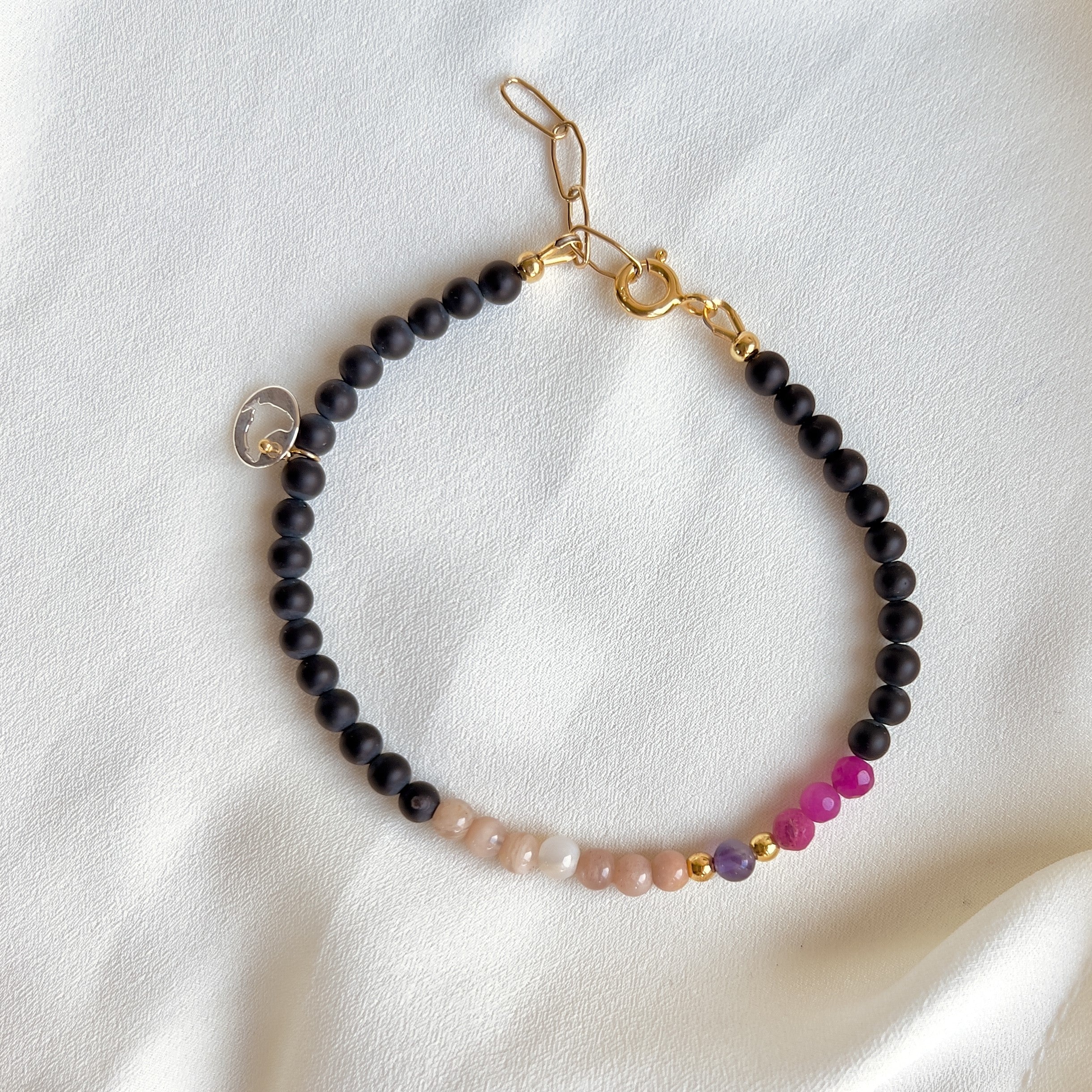 Armband Bright Day, onyx, zonnesteen, roze agaat