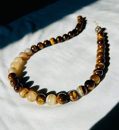 Ketting Golden Brown, tijgeroog, agaat