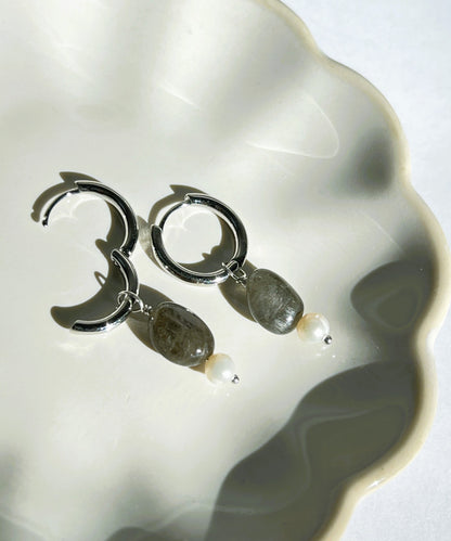 Oorbellen Pearl Rocks, labradoriet, parel