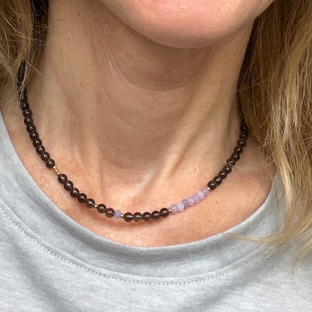 Ketting Ontspanning &amp; Veerkracht, rookkwarts, lila jade