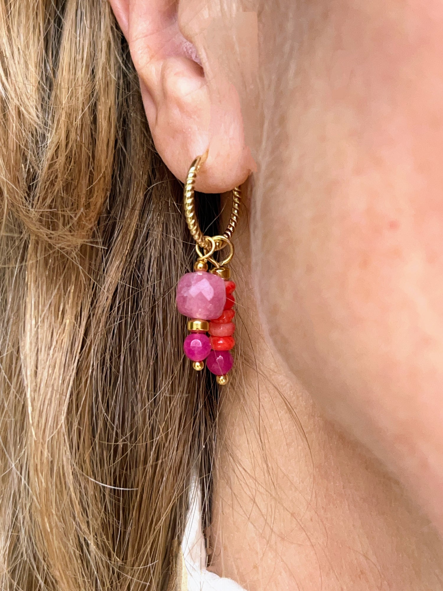 Oorbellen Pink love, roze toermalijn, koraal