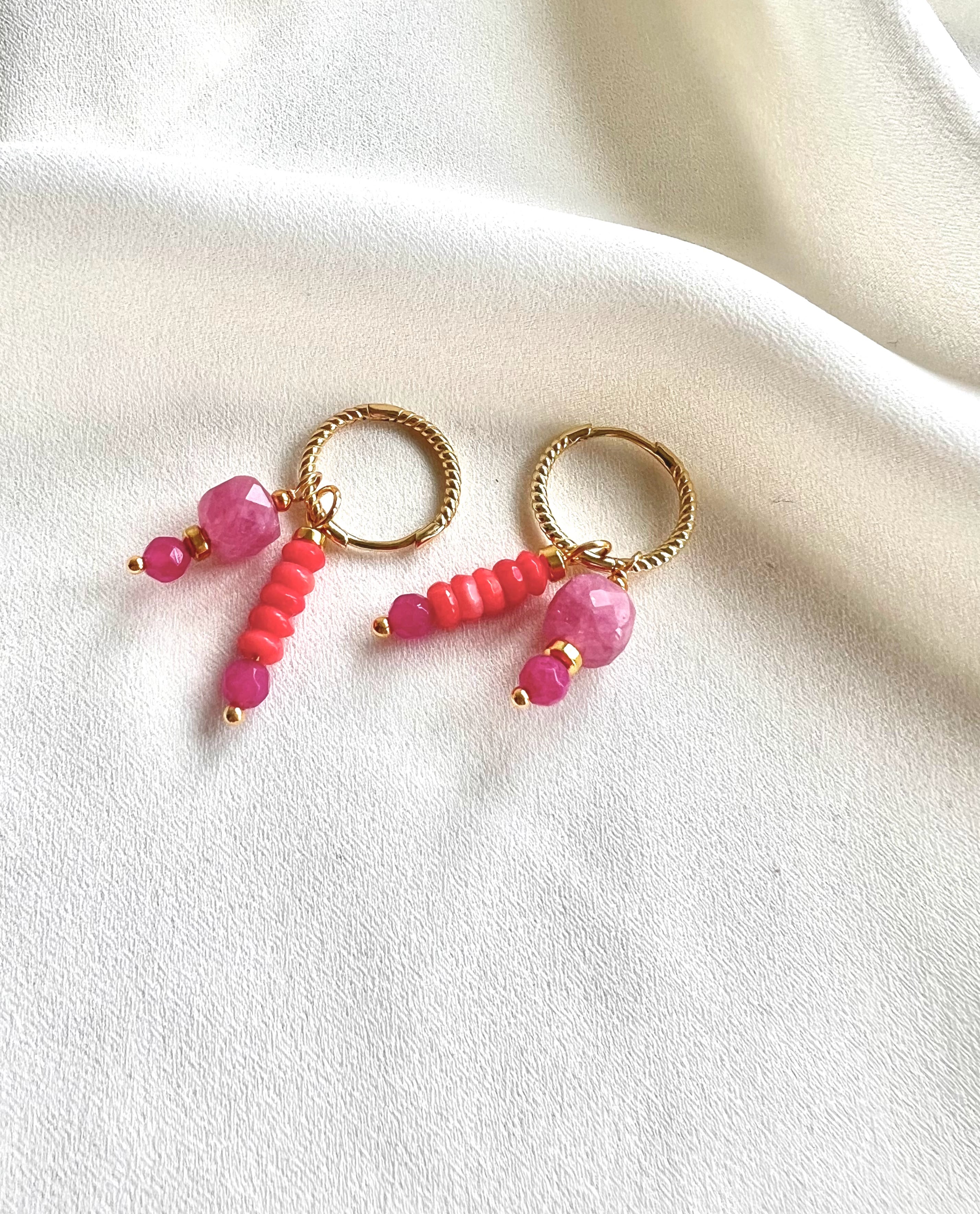 Oorbellen Pink love, roze toermalijn, koraal