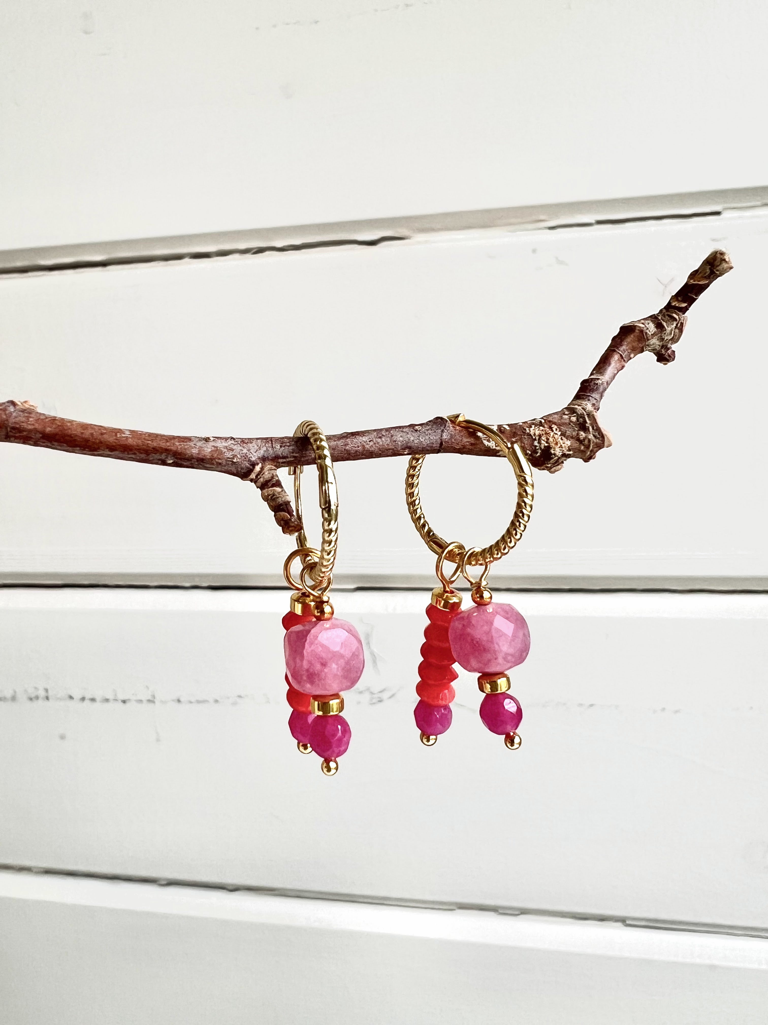 Oorbellen Pink love, roze toermalijn, koraal