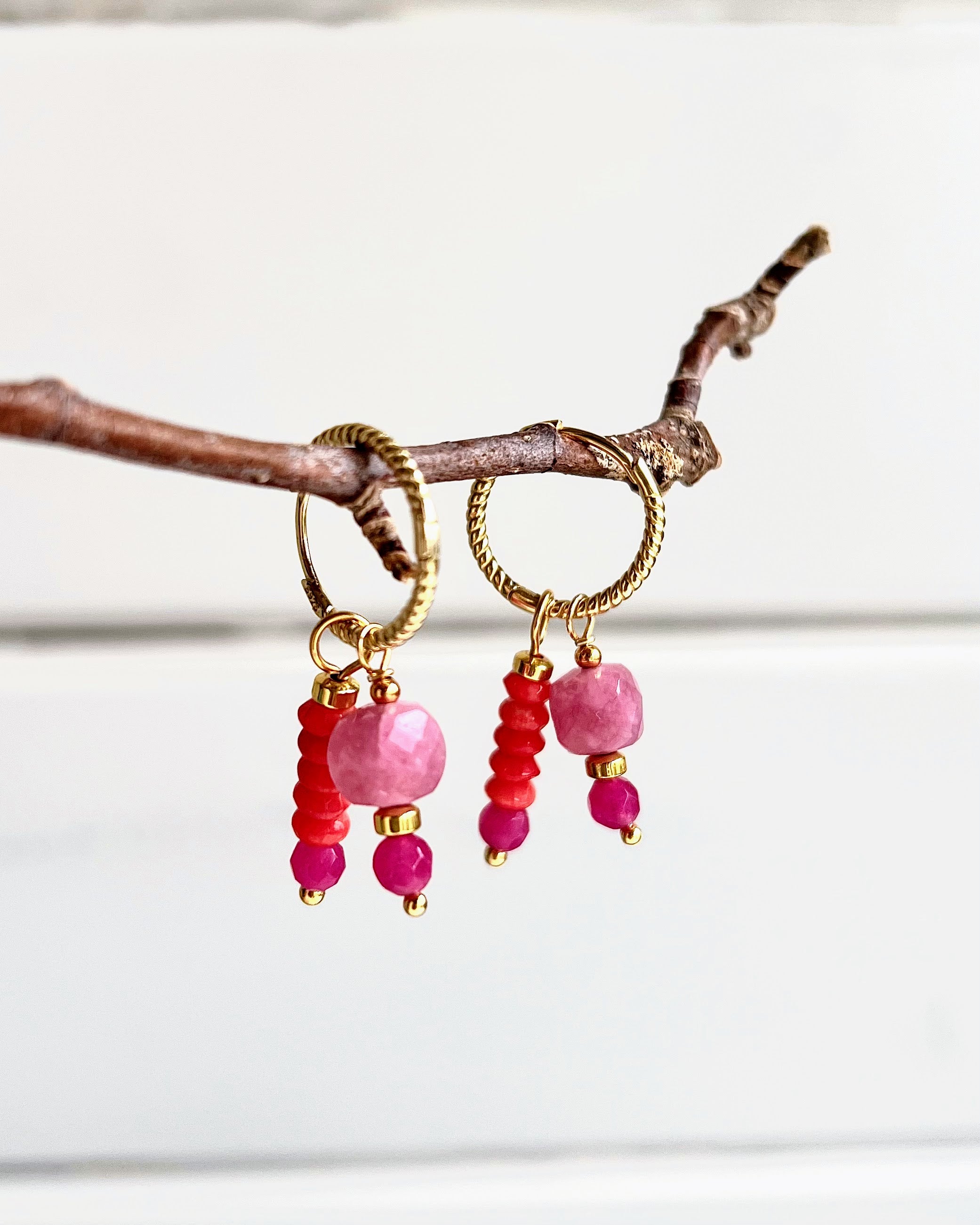 Oorbellen Pink love, roze toermalijn, koraal