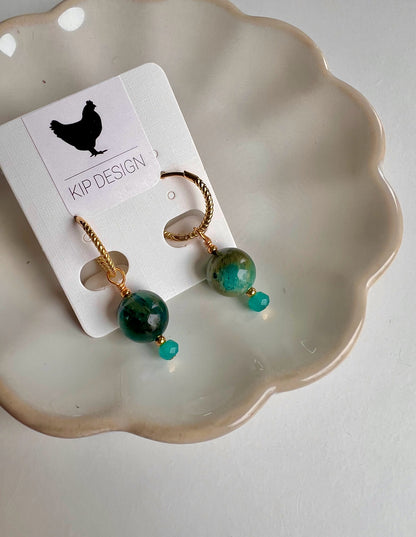 Oorbellen Blue Ocean, tijgeroog, jade