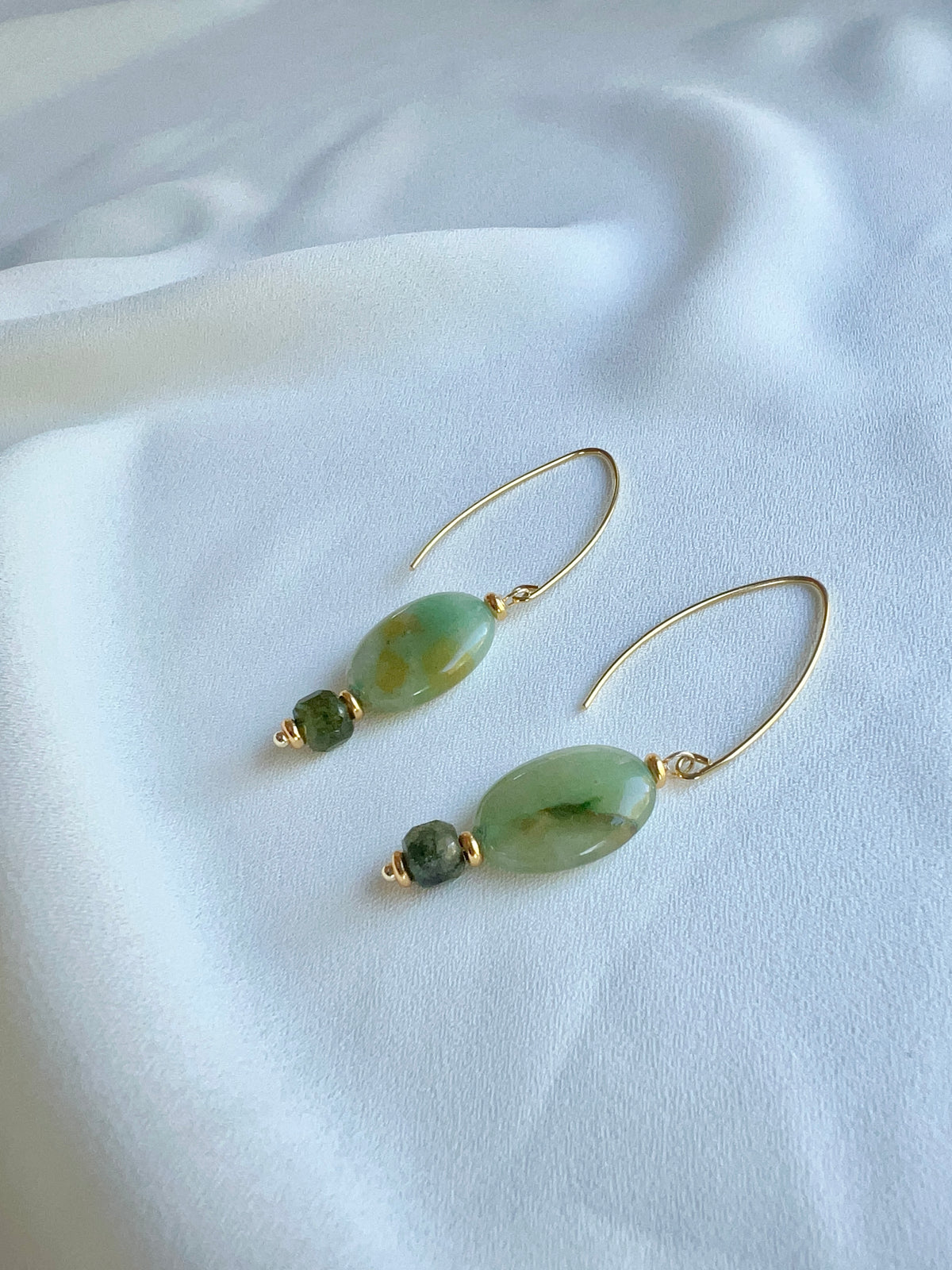 Oorbellen Green Morning, groene agaat, toermalijn