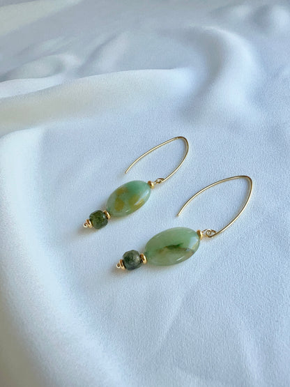 Oorbellen Green Morning, groene agaat, toermalijn