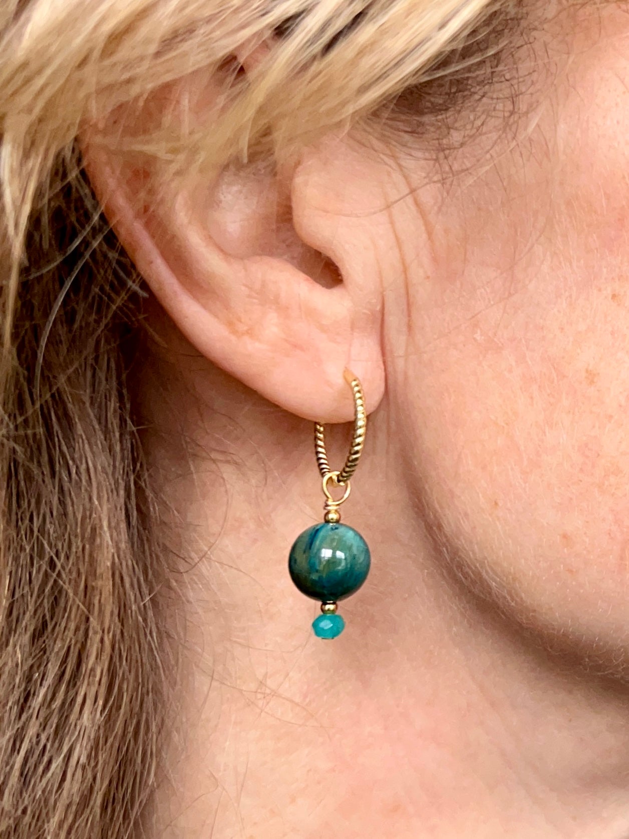 Oorbellen Blue Ocean, tijgeroog, jade