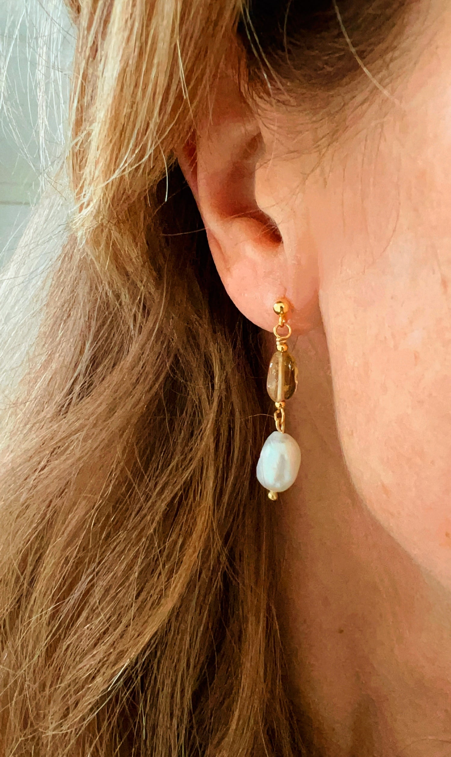 Oorbellen Little Angels, citrien, parel