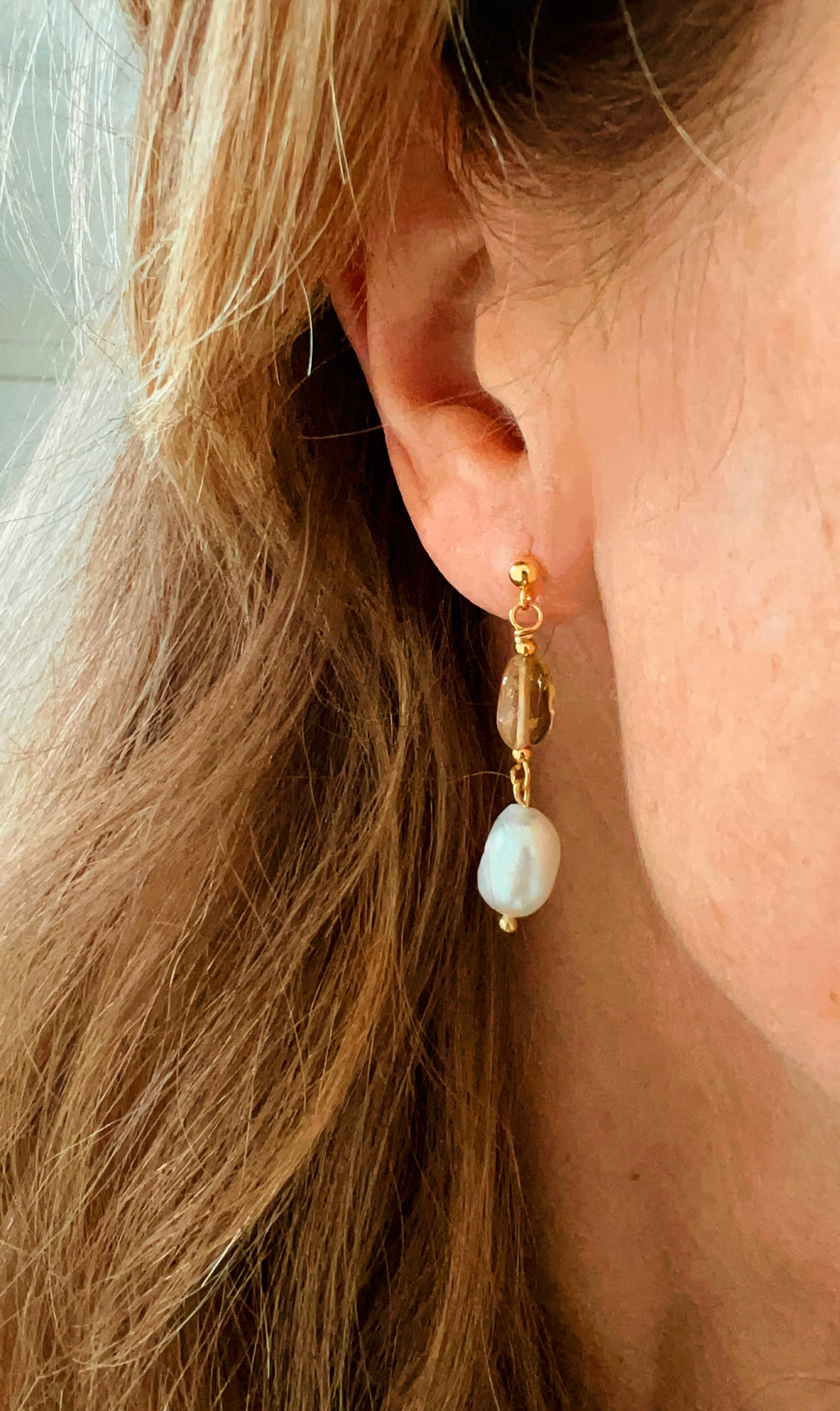 Oorbellen Little Angels, citrien, parel