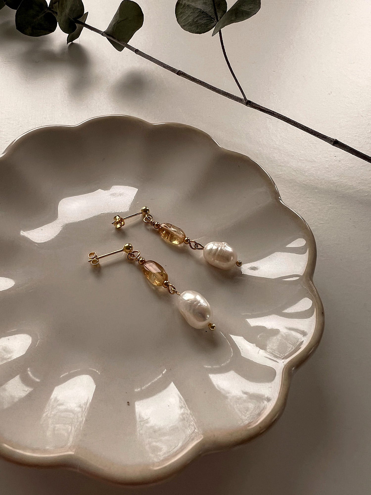 Oorbellen Little Angels, citrien, parel