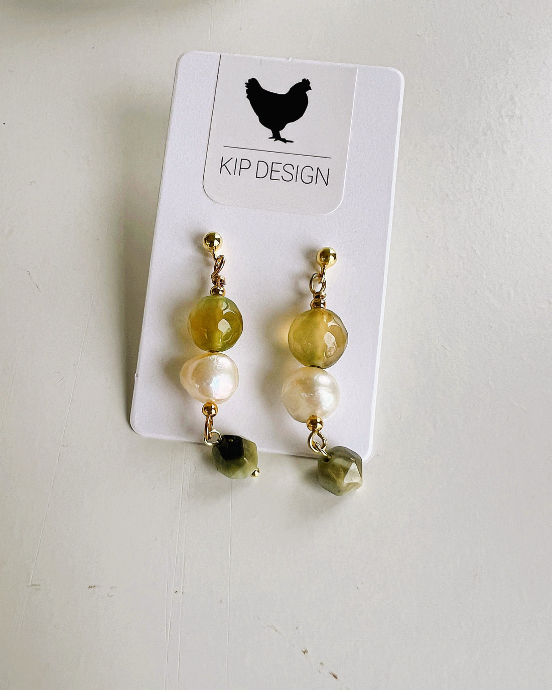 Oorbellen Little Olives, groene agaat, tijgeroog, parel