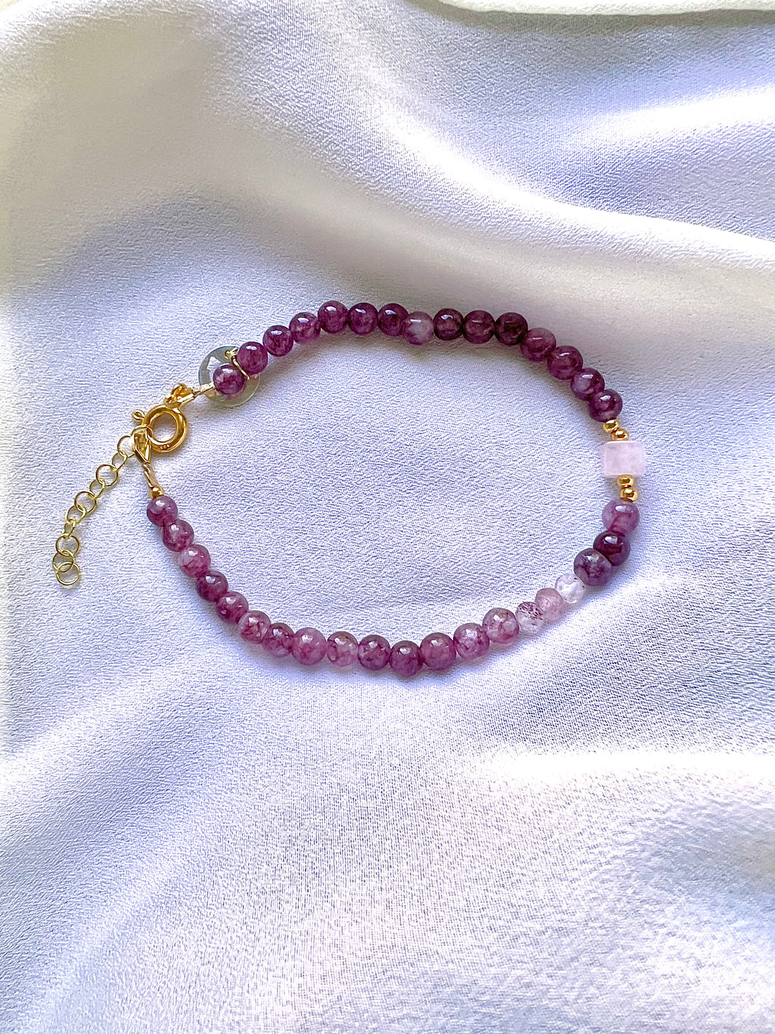 Armband Balance, lila lepidoliet, rozekwarts en aardbeienkwarts