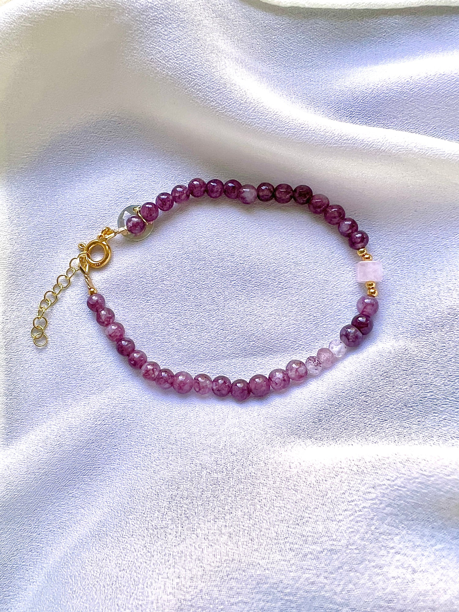 Armband Balance, lila lepidoliet, rozekwarts en aardbeienkwarts