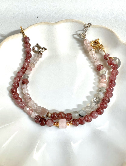 Armband Balance, lila lepidoliet, rozekwarts en aardbeienkwarts