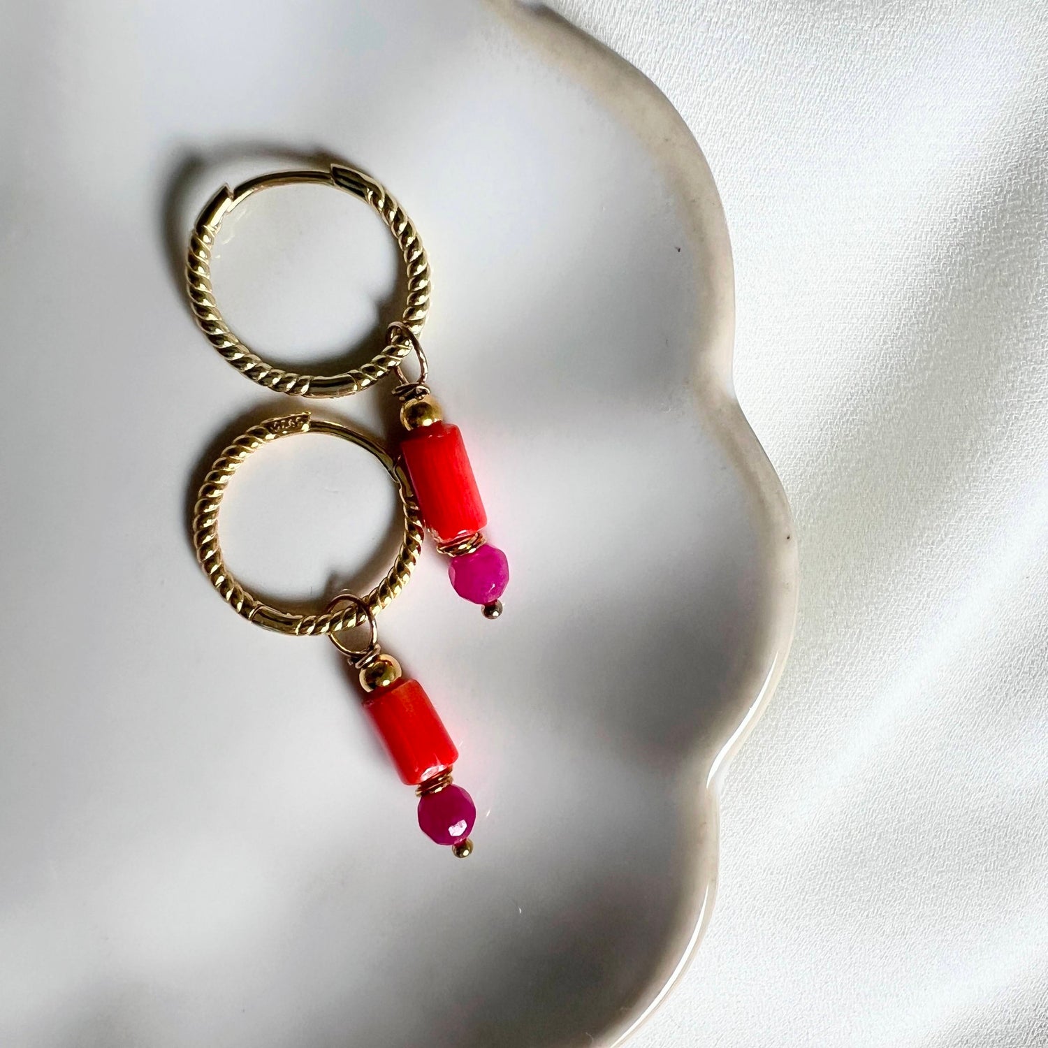 Oorbellen My Way, roze jade, koraal