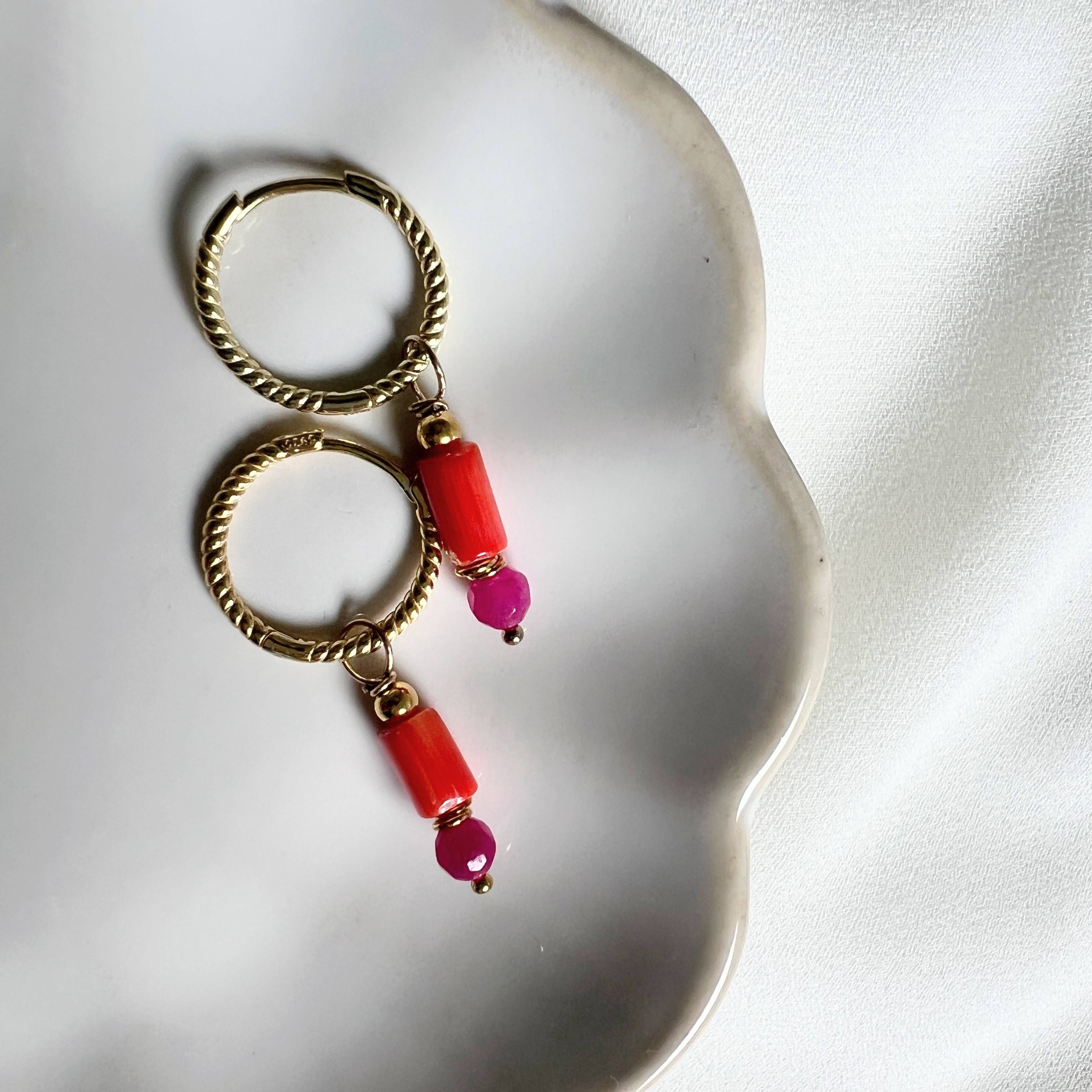 Oorbellen My Way, roze jade, koraal