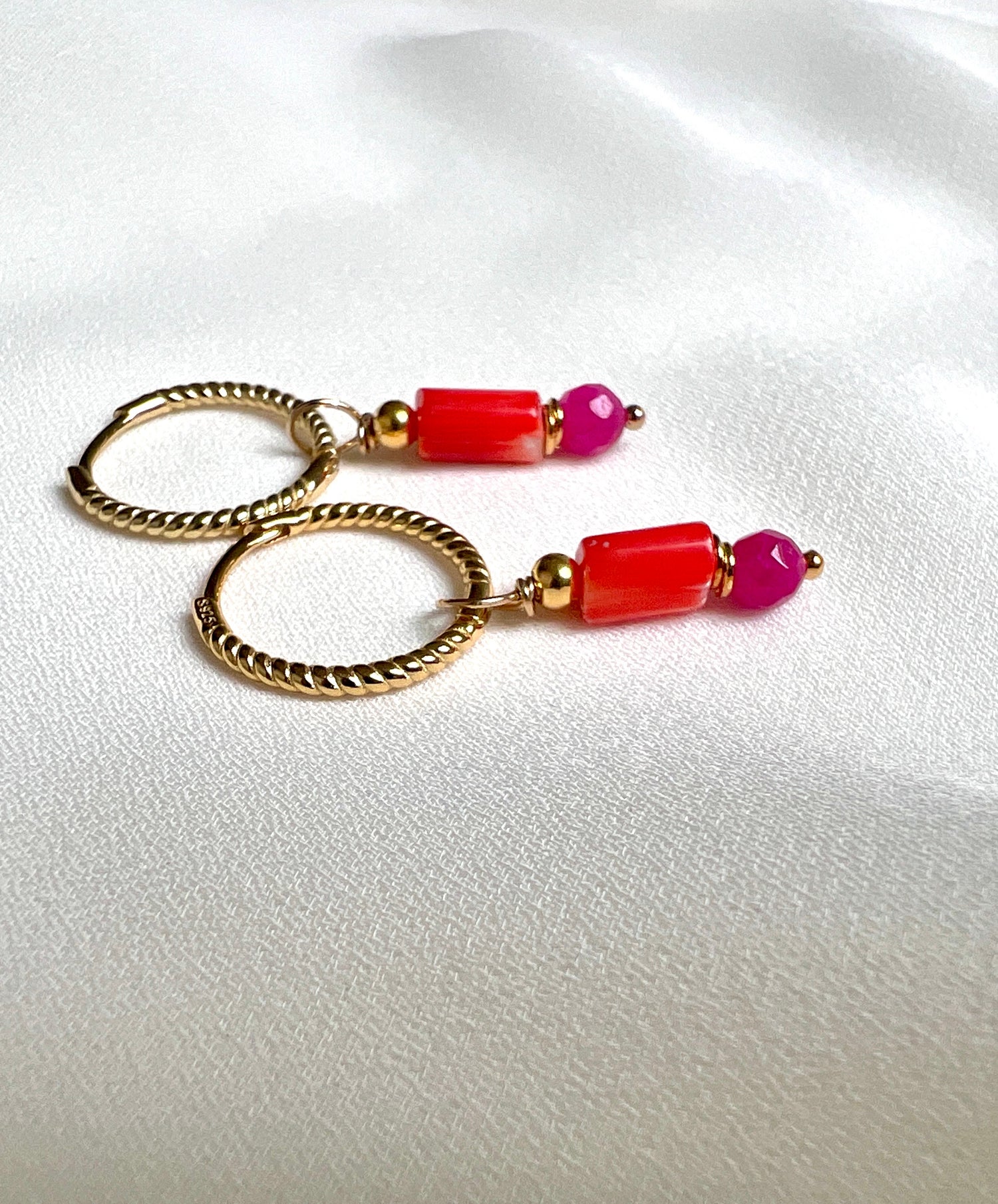 Oorbellen My Way, roze jade, koraal