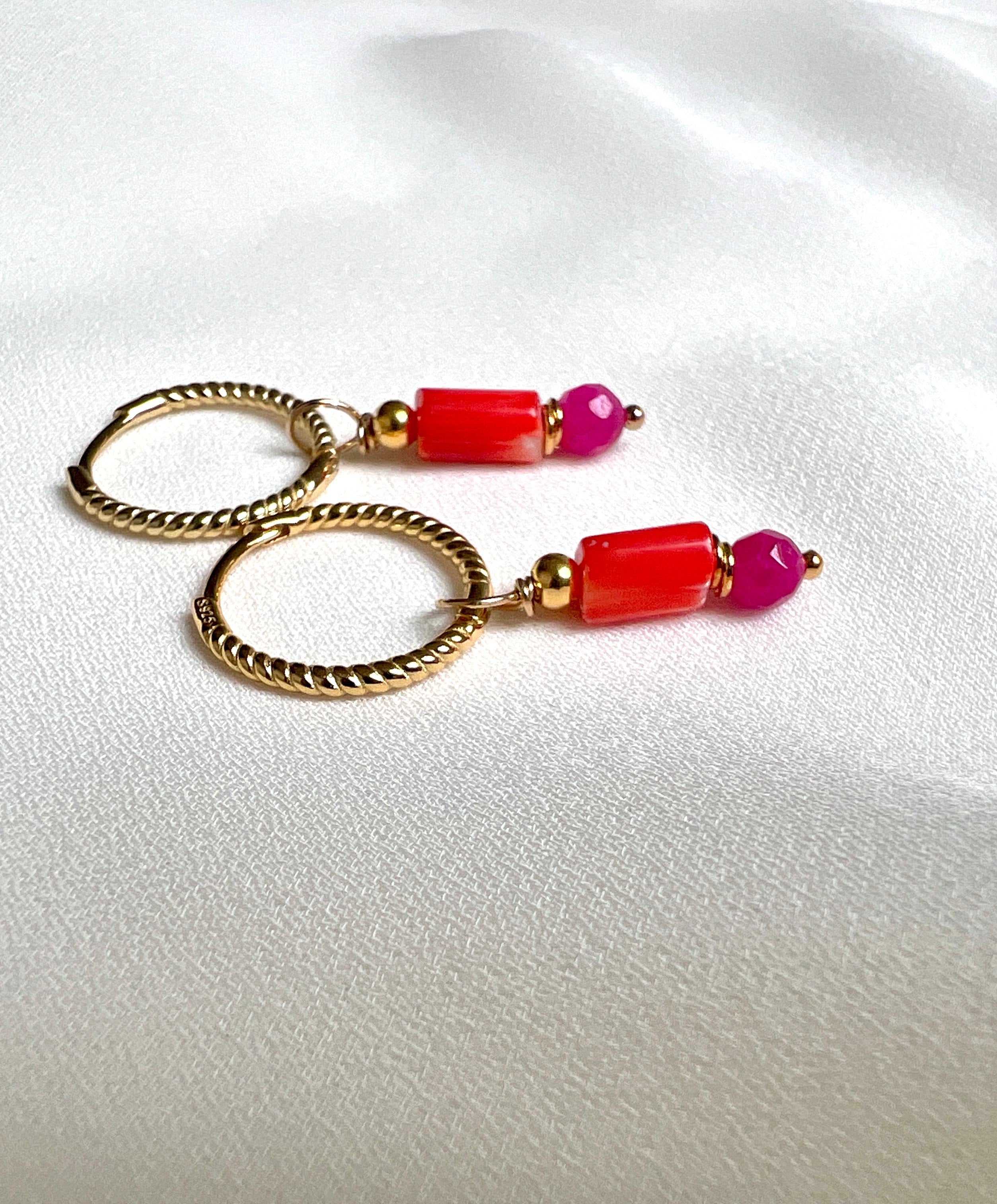 Oorbellen My Way, roze jade, koraal