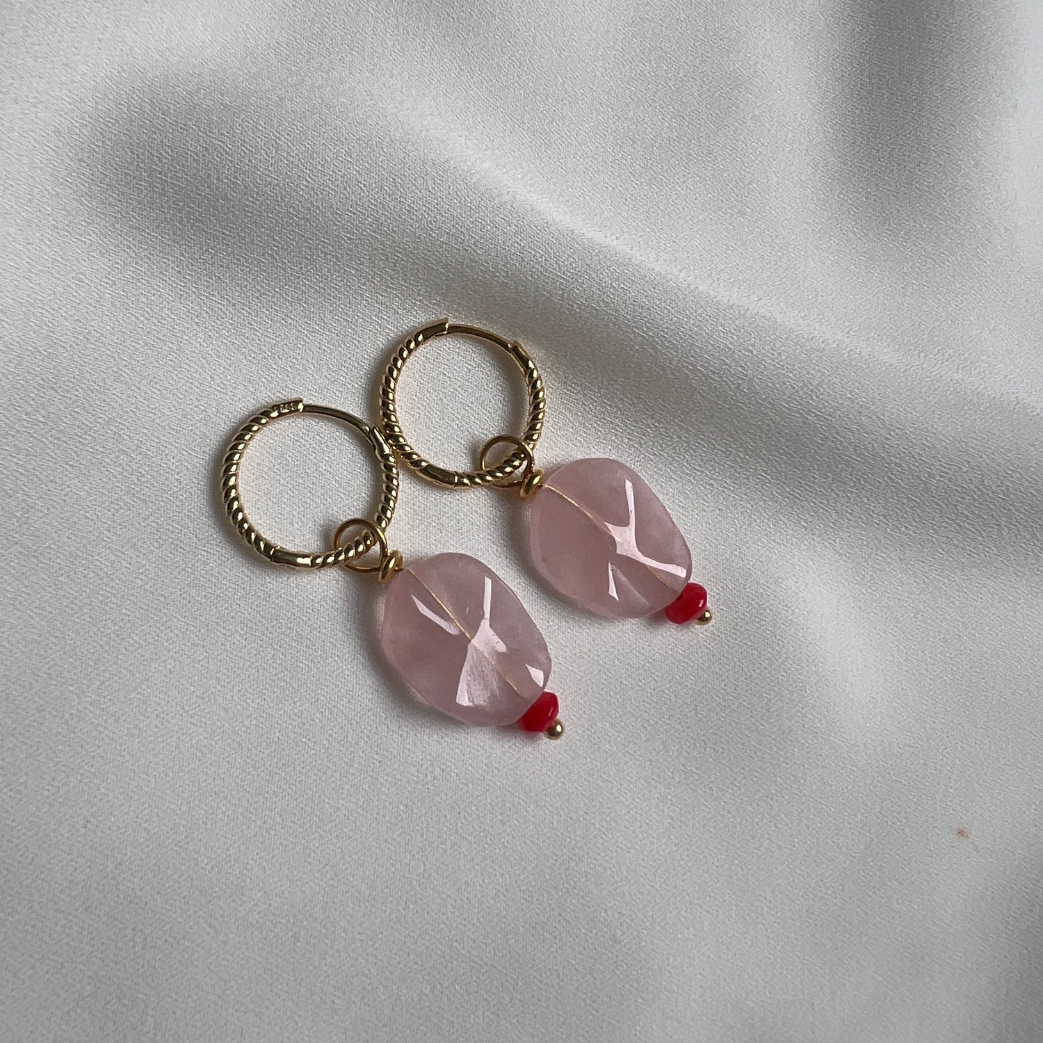 Oorbellen Breezes, rozekwarts, koraal