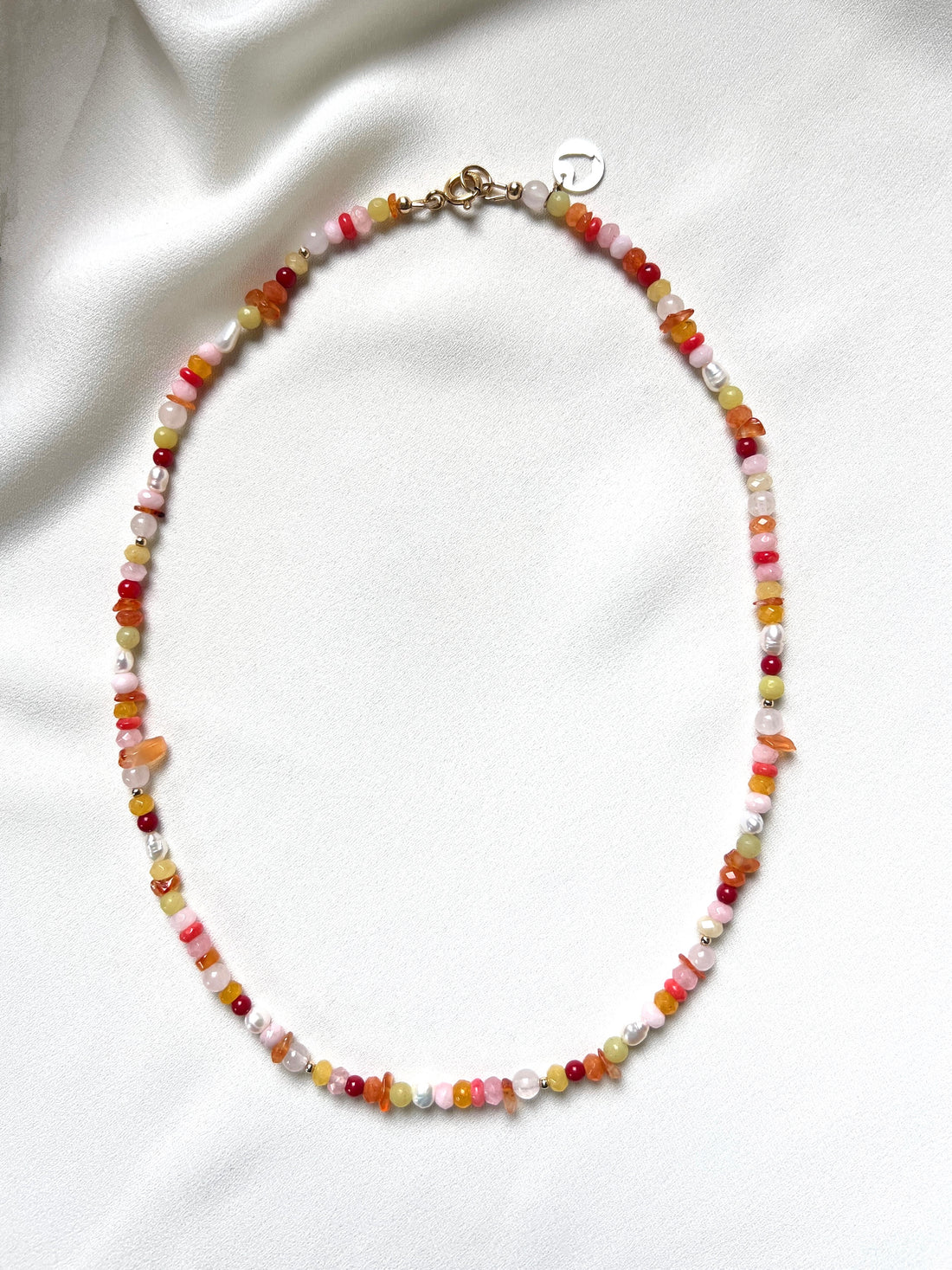 Ketting Adventure, koraal, parel, rozekwarts, carneool, agaat