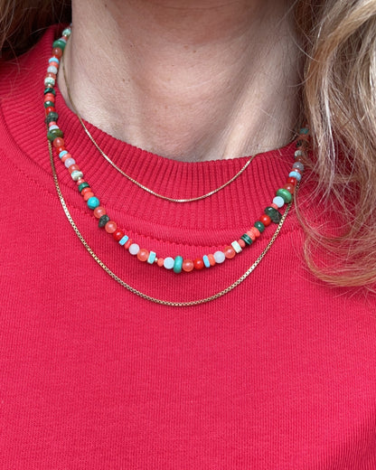 Ketting In Bloom, malachiet, amazoniet, koraal