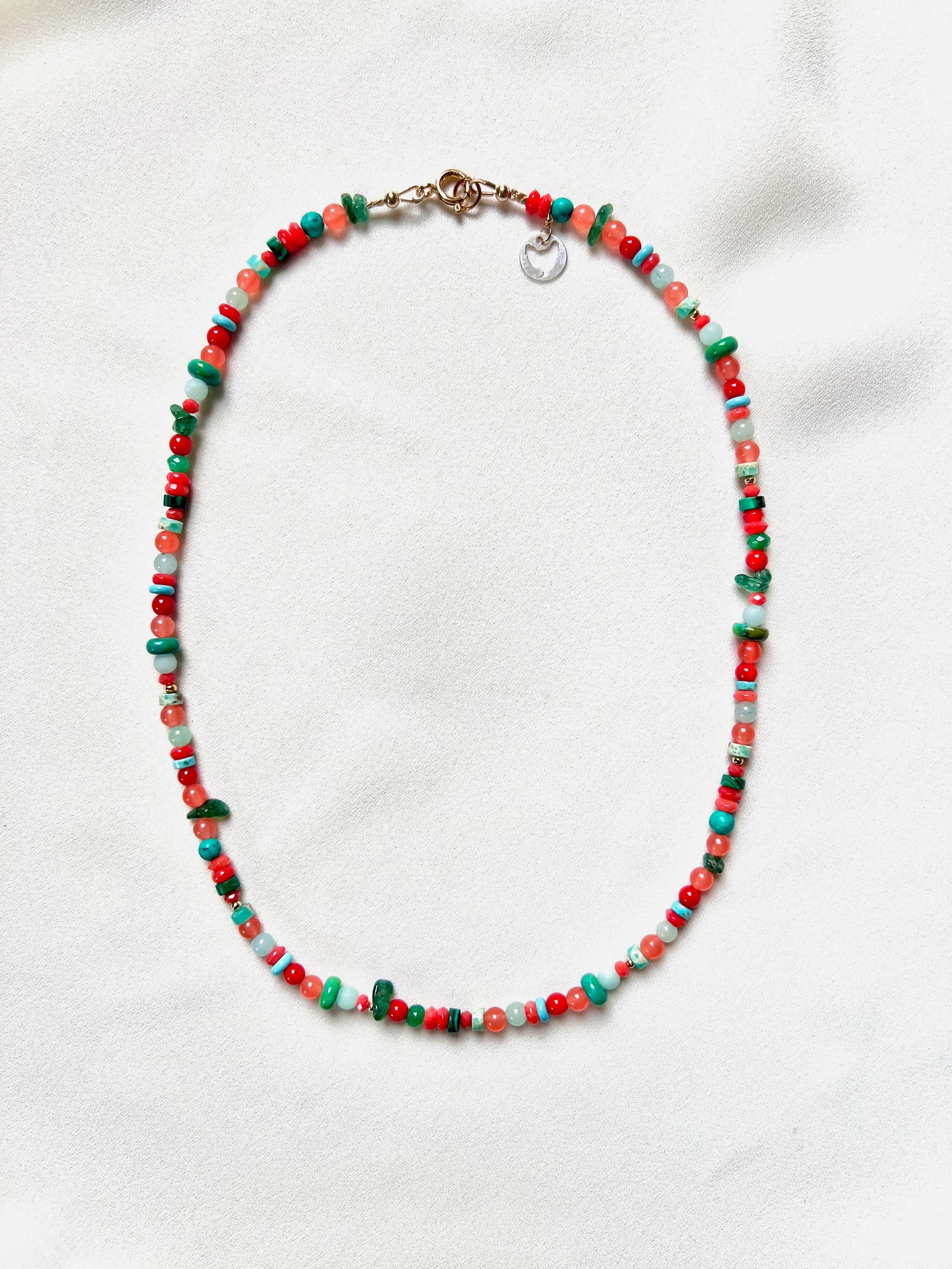 Ketting In Bloom, malachiet, amazoniet, koraal