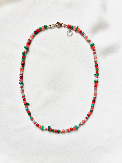 Ketting In Bloom, malachiet, amazoniet, koraal