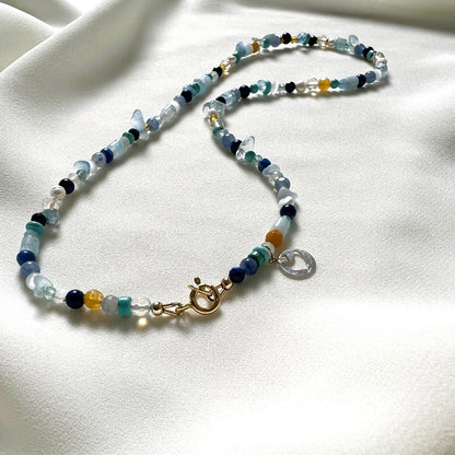 Set oorbellen &amp; ketting In Blue, aquamarijn, parel