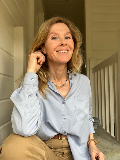 Ketting In Blue, aquamarijn, parel, lapis lazuli