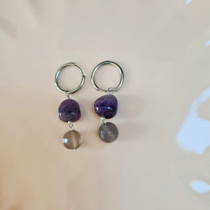 Oorbellen Amour Violet, lila amethist, agaat