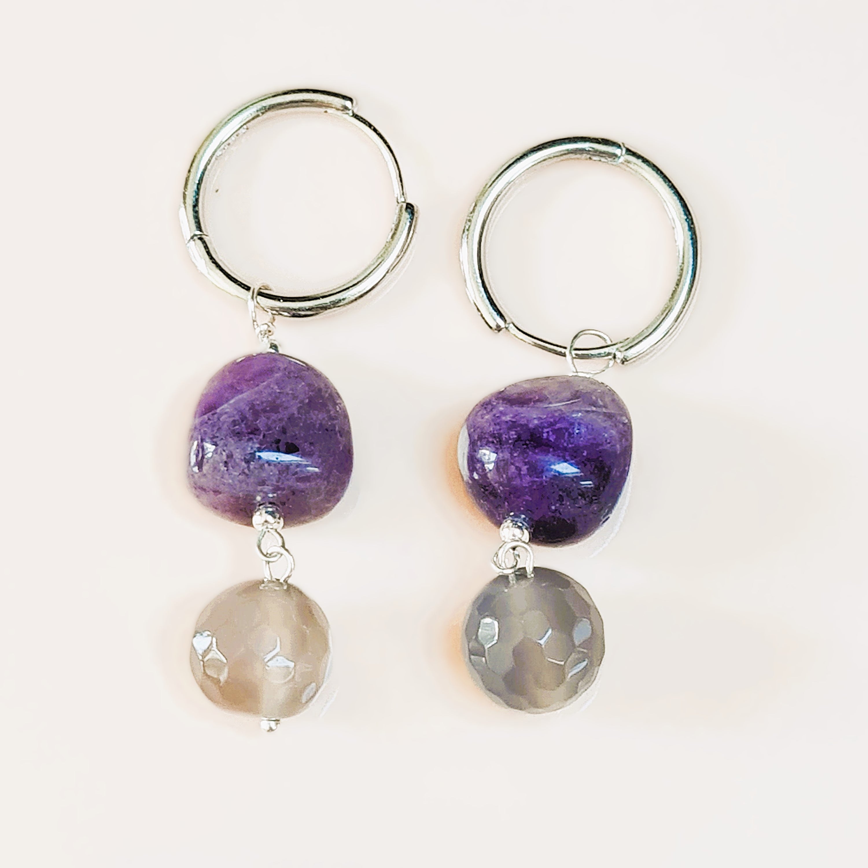 Oorbellen Amour Violet, lila amethist, agaat