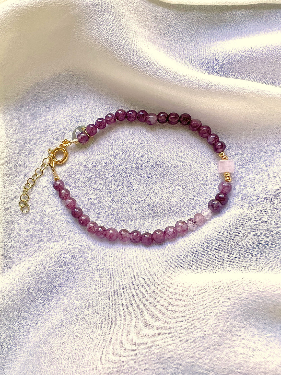 Armband And Now, lila lepidoliet, rozekwarts en aardbeienkwarts