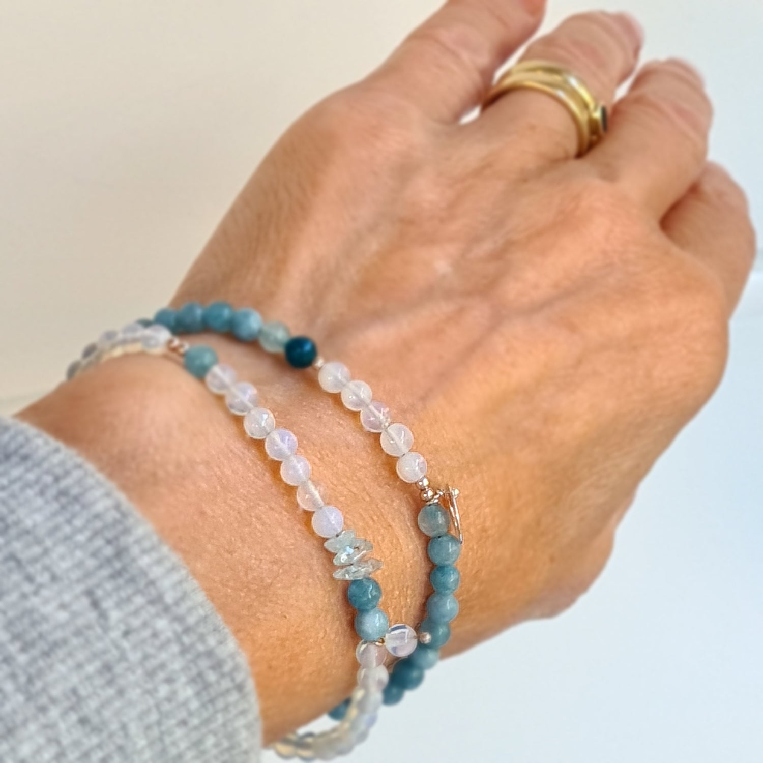 Armband Moon Heaven, blauwe maansteen, chalcedoon