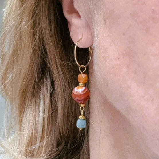 Oorbellen Bisous, carneool, blauwe toermalijn, calciet