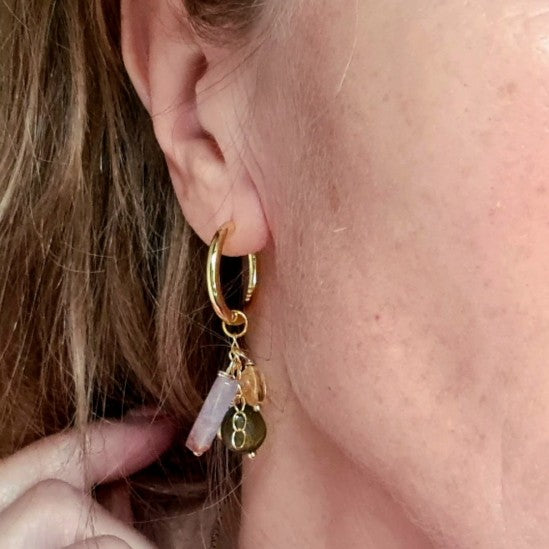 Oorbellen Boho Shine, edelsteen bedels &amp; parel