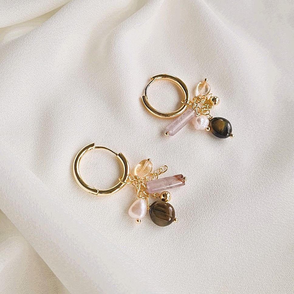 Oorbellen Boho Shine, edelsteen bedels &amp; parel
