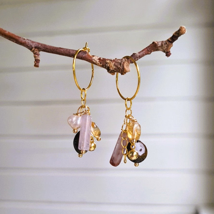 Oorbellen Boho Shine, edelsteen bedels &amp; parel