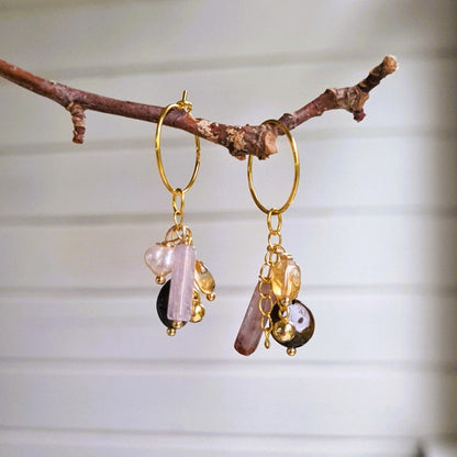 Oorbellen Boho Shine, edelsteen bedels &amp; parel