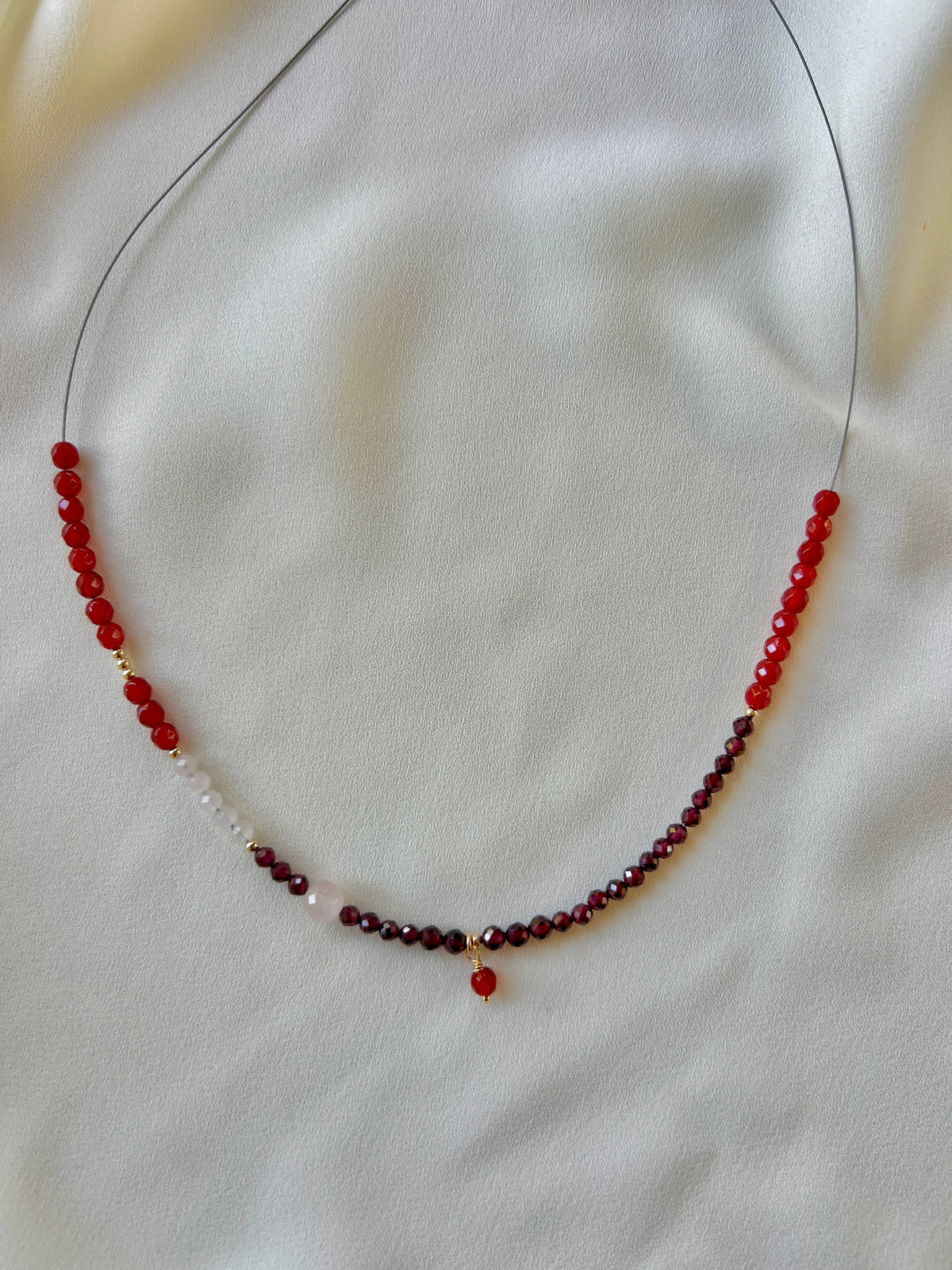 Ketting Breeze, granaat, carneool en rozekwarts