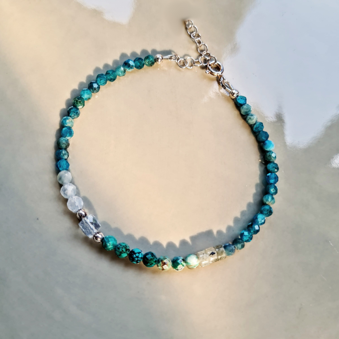 Enkelbandje Fresh Blue, topaas, aquamarijn, labradoriet en apatiet